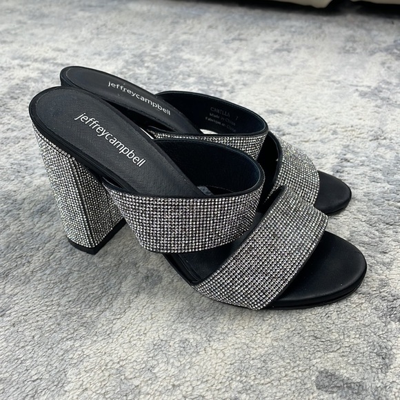 Jeffrey Campbell Camilla Caviar Crystal Sparkle Slide Heels Silver Black Sz 7 - Picture 6 of 15